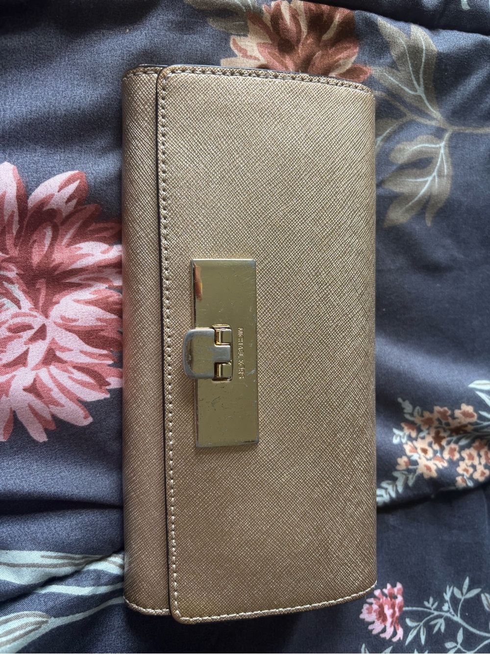 Michael Kors Rose Gold Textured Wallet with Metallic Plaque